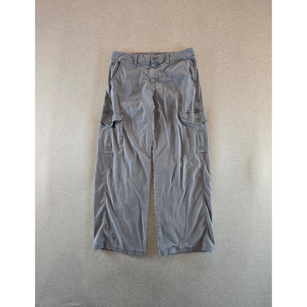 American Eagle Cargo Pants Womens 8 Grey Mid Rise Baggy Wide Leg Stretch Utility